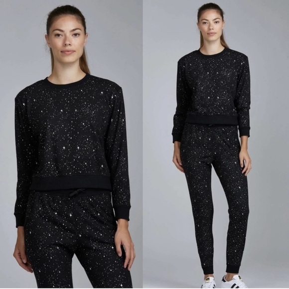 Noli Celestial Crew Neck Sweatshirt Black + Holographic Stars *S - Picture 2 of 6